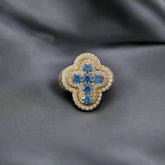 925 Sterling Silver  Deep Blue Moissanite Cross  Ring